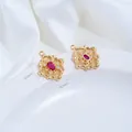 Premium 14K gold-plated rhombus floral pendant featuring a red oval zircon stone - Red Zirconia Rhombus Pendant