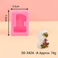 Pink number 1 silicone candle mold with cute deer decoration, approx 74g weight - Number 1 (50-3424-A) / 7.3x5.3cm / Pink