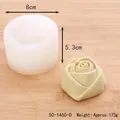 Close-up of rose flower silicone mold and finished candle with dimensions - Large Rose Shape (50-1460-D) / White
