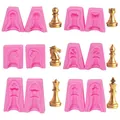Detailed view of 3D international chess silicone molds alongside finished gold resin pieces - Complete Pink Mold Set (50-867)