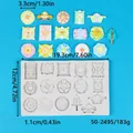 Vintage European floral silicone mold with precise dimensions and finished resin samples - Vintage Botanical Geometric Style (50-2495-B) / 50-2495-B / White