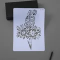 White plastic drawing stencil featuring a detailed parrot and flower motif for DIY art - Parrot (10)