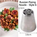 Russian piping tip style 6 for cream cake decorating with size markers and flower result - Style 6