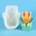 Close-up of flexible tulip flower silicone mold and handcrafted wax candle sample - 3D Tulip (50-2548) / White
