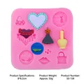 Pink silicone fondant mold with heart and dress designs for DIY cake decoration - Heart Style (50-158)