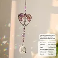 Heart-shaped Tree of Life crystal suncatcher with purple amethyst stones and rainbow prism pendant - Tree Of Life Style A - Purple / Purple