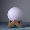 3D printed moon lamp with realistic texture on minimalist wooden stand for bedroom decor - With Wood Stand / White