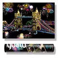 Yuelu scratch painting kit featuring colorful London Bridge city night view DIY art - London Tower Bridge / 75x52cm