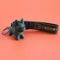 Dark green French Bulldog resin keychain with leather strap and XBOOM logo. - French Bulldog Style / Green
