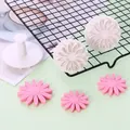 Close-up of 3pcs sunflower fondant spring plunger flower molds and pink daisy fondant shapes - 3-Pack