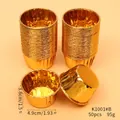 Detailed view of 50pcs gold foil muffin cups with precise size measurements. - Double-Sided Gold (K1001#B) / 50 Pieces