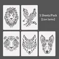 A 5-piece set of animal theme painting stencils, Lion series patterns for DIY creative art - Lion Series / Pack of 5