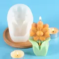 3D flower silicone mold for DIY scented candles with a finished tulip candle sample - 3D Daisy Style (50-2550) / White