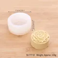 Detailed macro view of a rose silicone mold and finished soap product with dimensions - Rose Shaping Style (50-777-D) / White