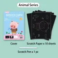 Set creativo de tarjetas para raspar DIY para niños, tema animales, 10 hojas y 1 punzón - Juego de 10 hojas / Tema animal