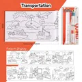 3m long children's coloring scroll with transportation theme patterns and markers set - Crazy Car City
