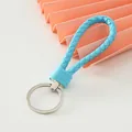 Handmade blue braided leather keychain loop with premium silver metal split ring accessory - Blue-Upgrade