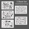 Set of 5 DIY hollow painting stencils with various decorative icons and themes - Daily Icons Series Set / Pack of 5