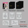 Set stencil pittura a graffio animali con disegni di pappagalli e penna - Serie Pappagallo (3 Pappagallo) / Set da 11 Pezzi (21*29cm) / Nero