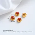 24K vergulde messing kraal met rode agaat, 7,5mm tussenkraal voor DIY sieraden maken. - Zuid-rode Agaat Ronde Holle Tussenkraal (A124-10) / 1 Stuk / Goud