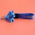 Blue cartoon French bulldog figurine keychain with a matching leather wrist strap - French Bulldog Style / Blue