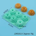 6-cavity flower shaped silicone cake mold for baking, green finish, 21.5x14.8x2.8cm - 6-Cavity Savarin Mold (J2401011) / Green
