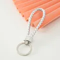 Elegant silver braided leather keychain strap with metal ring for DIY accessories - Silver-Upgrade