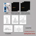Set per pittura a graffio serie barca a vela con 5 stencil e pennino per fai da te - Serie Vela (5 Vela) / Set da 11 Pezzi (21*29cm) / Nero