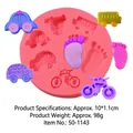 Pink DIY silicone mold for baby themes including school bus, baby footprint, and bicycle - Car Style (50-1143)