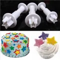 Set of 3 white star-shaped fondant plunger cutters for DIY cake decorating and baking tools - Three-Piece Set