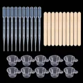 Resin tool kit with plastic transfer pipettes, wooden stir sticks and clear mixing cups - Crystal Glue Tool Set (PA091) / Includes Droppers, Stirrers, Mixing Cups / Transparent + Wood