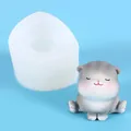 Grey sitting cat silicone mold for DIY candle or resin desktop decoration ornament - Squinting Smile Cat (50-2591) / 50-2591 White