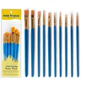 Professional 10pcs blue handle nylon hair artist brush set for watercolor and acrylic - Blue / 10 Piece Set
