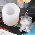 Professional cat-shaped silicone mold for DIY aromatherapy candles and plaster ornaments - Cat Holding Fish (50-2592) / 50-2592 White