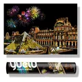 Large colorful city night view scratch painting of Louvre with cylindrical tube packaging - Louvre / 75x52cm