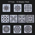 Set of 10 mandala painting stencils 11x11cm for DIY wall and furniture decoration - Mandala Style / 10 Sheets/Pack (11x11cm)