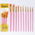 Professional 10-piece pink handle nylon artist brush set for watercolor and acrylic painting - Pink / 10 Piece Set