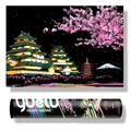 YUELU Japan city night view scratch painting kit with black cylindrical packaging tube - Himeji Castle / 75x52cm