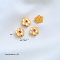 24K gold plated flower spacer beads with red stone center for DIY jewelry making accessories - Red Gem Inlaid Plum Blossom Bead (Z568-5) / 1 Piece (8.8x4.2mm)