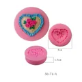 Close-up view of a pink heart silicone mold featuring an intricate rose flower pattern - Heart Rose Bouquet Mold (50-74-A)