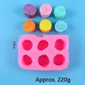 Detail of 6-cavity pink silicone mold for DIY marshmallow shapes with colorful samples - Marshmallow Shaped Style (50-3272-A)