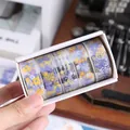 Vintage floral PET washi tape set with purple and yellow flower patterns for journaling - Flower Language Series / 5 Rolls / Fallen Autumn Rain