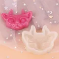 Silicone mold for DIY resin crafts featuring a horned cat head design, pink variant - Horned Cat Head / 60-137