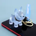 Porte-clés bouledogue en résine bleue translucide avec dragonne bleue - Style Bouledogue Français / Bleu-Transparent