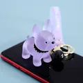 Porte-clés bouledogue français en résine violette avec dragonne lavande et clip or - Style Bouledogue Français / Violet Transparent