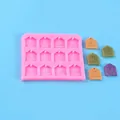 Detail of 12-grid month tag silicone mold with dimensions 13x11.2cm and finished samples - Months Numbers House Shape Mold (50-2839-A) / 50-2839-A