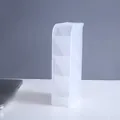Detailed view of a white translucent 4-tier slanted desk organizer for stationery and pens - Slant Insert Storage Box / Frosted White