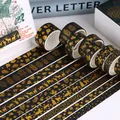 Gold-stamped black decorative washi tape set featuring various nature and animal patterns - Forest Stories