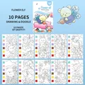 Portable 10-page children's watercolor coloring book with built-in pigment strips and brush - Blueberries Girl / 10-Page Pack