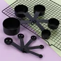 Professional 10-piece black plastic measuring spoon and cup set with clear scale markings - 10 Pieces Pack / Black
